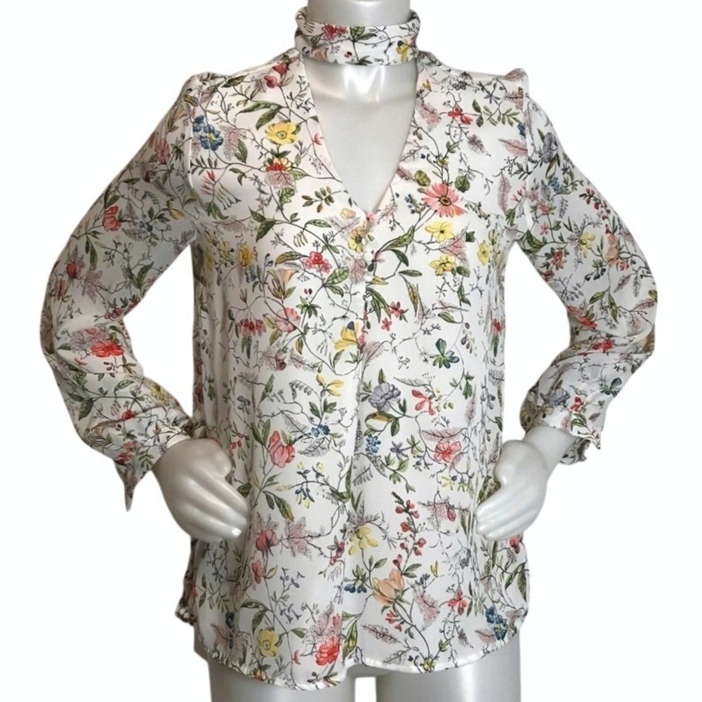 BELLE VERE FLORAL LONG SLEEVE CHOKER BLOUSE